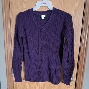 Ladies Croft & Barrow Deep Purple Cable Knit V-Neck Sweater Sz. S